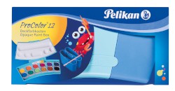 Dekckfarbkasten ProColor® 735 PC/12, blau, Kasten mit 12 Farben,Deckweiß, Pinsel