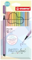 Premium-Filzstift STABILO® Pen 68 Etui „Pastellove". Kartonetui mit 12 Stiften