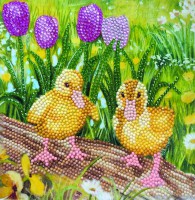 Crystal Art Karte "Spring Chicks" 18x18 cm