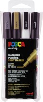 uni Posca PC-3M Acryl-Farbmarker, 0.9-1.3mm, 4er Etui, Inhalt: schwarz, weiß, silber, gold