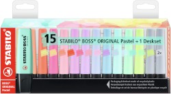 Textmarker STABILO® BOSS® ORIGINAL Pastel, Tischset mit 15 Stiften