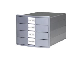 Schubladenbox IMPULS KARMA, A4/C4, 4 geschlossene Schubladen, öko-grau