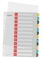 Plastikregister Cosy 1-12, bedruckbar, A4, PP, 12 Blatt, farbig