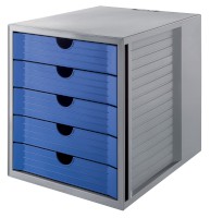 System-Box KARMA, geschlossen grau/blau, B x H x T mm: 275 x 320 x 330, Anzahl  Schübe: 5, grau;