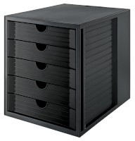 Schubladenbox SYSTEMBOX KARMA, DIN A4, 5 geschlossene Schubladen, grau/öko-schwarz