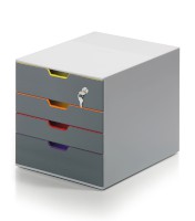 Schubladenbox VARICOLOR® safe, DIN A4, C4, 4 farbige Schubladen, abschließbar