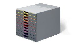 Schubladenbox VARICOLOR® 10, DIN A4, C4, 10 farbige Schubladen