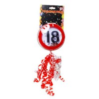 Geschenkverpackungs-Deko "Verkehrsschild 18" mit Konfetti und Ringelband