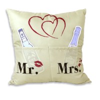 Kissen Sofahelden aus Stoff Mr. & Mrs. 43x43 cm mit Taschen